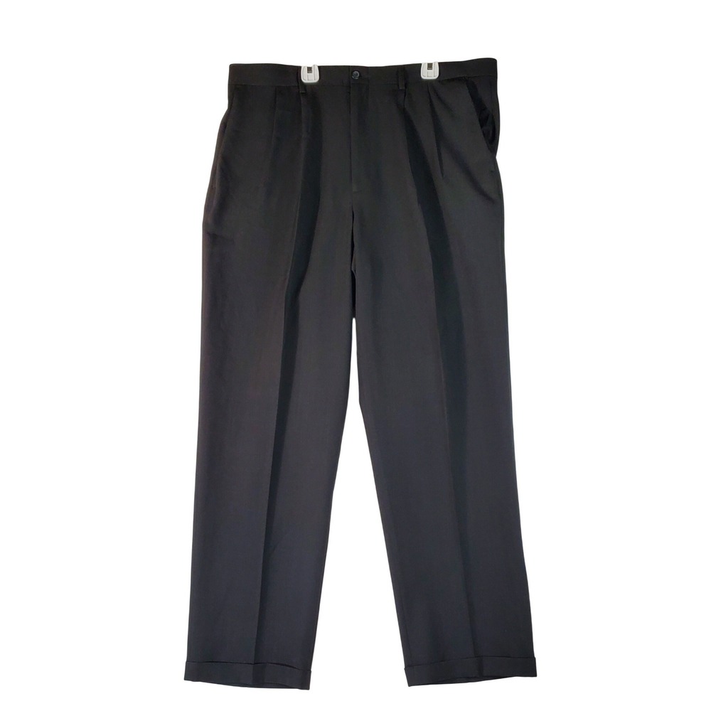 Claiborne‎ Mens Stretch Herringbone Pleated Cuffed Dress Pants Black 38x32 NEW
